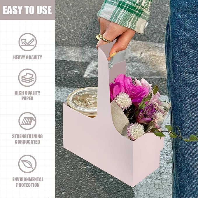 2 Cup Disposable Drink Carrier for Delivery with Handle,15 Count Pink Paperboard Cup Holder,Cup Carriers for Hot or Cold Drinks,Coffee Carrier, Food Delivery,Take Out Cup Carriers (Pink, 15 PCs)