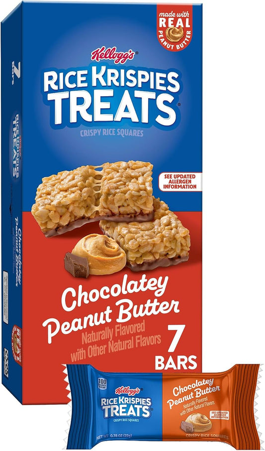 Rice Krispies Treats Crispy Rice Squares, Kids Snacks, Snack Bars, Chocolatey Peanut Butter, 5.4oz Box (7 Bars)