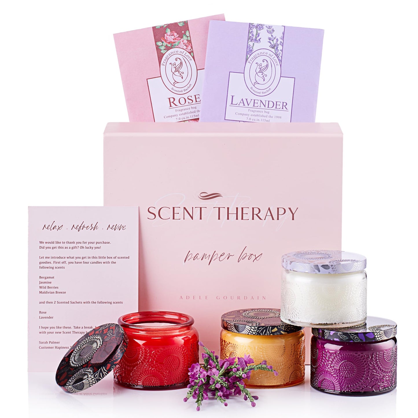 Aromatherapy Candle Gift Set for Women - Scented Home Decor & Pampering Present for Women's Day, Birthday, Bridesmaid, Anniversary with Sachets - Bridal Shower Gifts - Scented Candles for Home