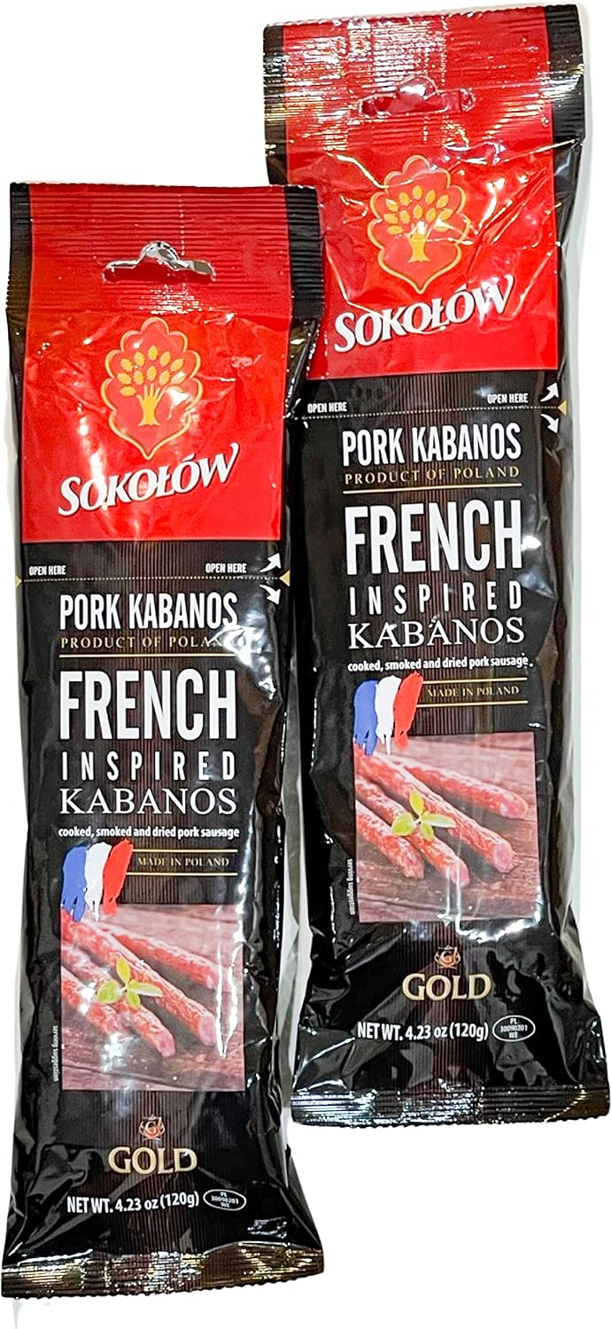 Dry Thin Kabanos French Inspired, Smoked and Dried Pork Sausage, Polish Traditional Meat 4.2 oz | 120g (pack of two)