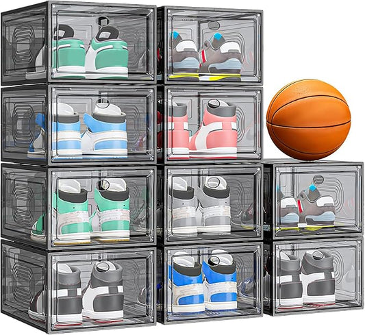10 Pack Thicken Shoe Organizer Stackable,Upgraded Sturdy Shoe Storage Box with Magnetic Door,Shoe Containers For Sneaker Display,Hat Organizer,Blackâ¦