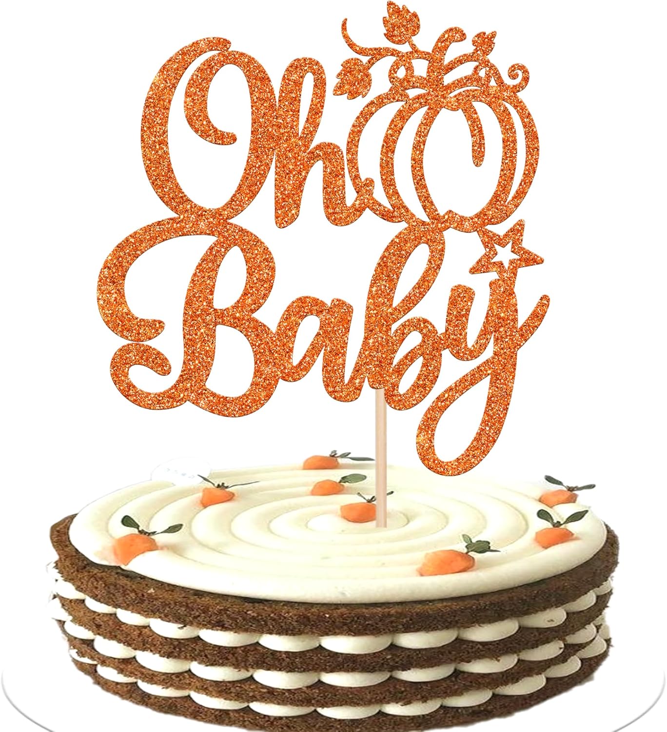 1 Pack Oh Baby Pumpkin Cake Topper Glitter Pumpkin Fall Harvest Cake Pick for Thanksgiving Baby Shower Kids Birthday Party Autumn Theme Party Cupcake Decoration Supplies Gold