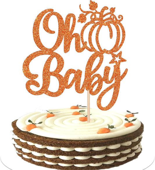 1 Pack Oh Baby Pumpkin Cake Topper Glitter Pumpkin Fall Harvest Cake Pick for Thanksgiving Baby Shower Kids Birthday Party Autumn Theme Party Cupcake Decoration Supplies Gold
