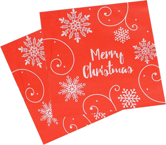 Trimming Shop Christmas Disposable Napkins with Snowflakes Design 2 Ply Paper 33cm x 33cm Cocktail Napkins for New Year Winter Dinner Party Supplies Decoration -100pcs