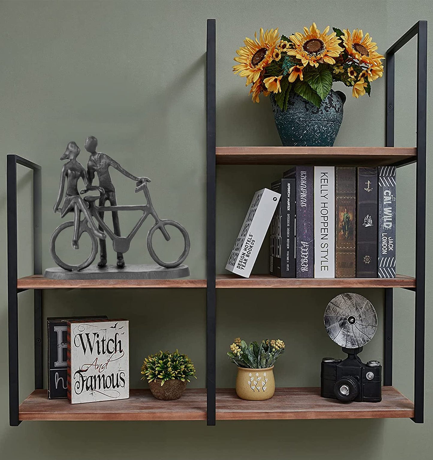 Hanyibao Bike Couple Figurine Statue - Art Metal Sculpture Decor Anniversary - Romantic Gift for Wedding and Anniversary - for Him,Her and Bicycle Lovers, Metal Ornament Couple Statues for Home Decor