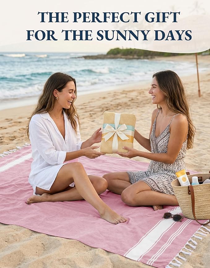 LANE LINEN Beach Towel 2 Pack - Beach Towels Oversized, Pre-Washed Large Beach Towels, Sandless Beach Towel, Quick Dry Travel Towel, Large Pool Towels, 39"x71" - Cashmere Rose