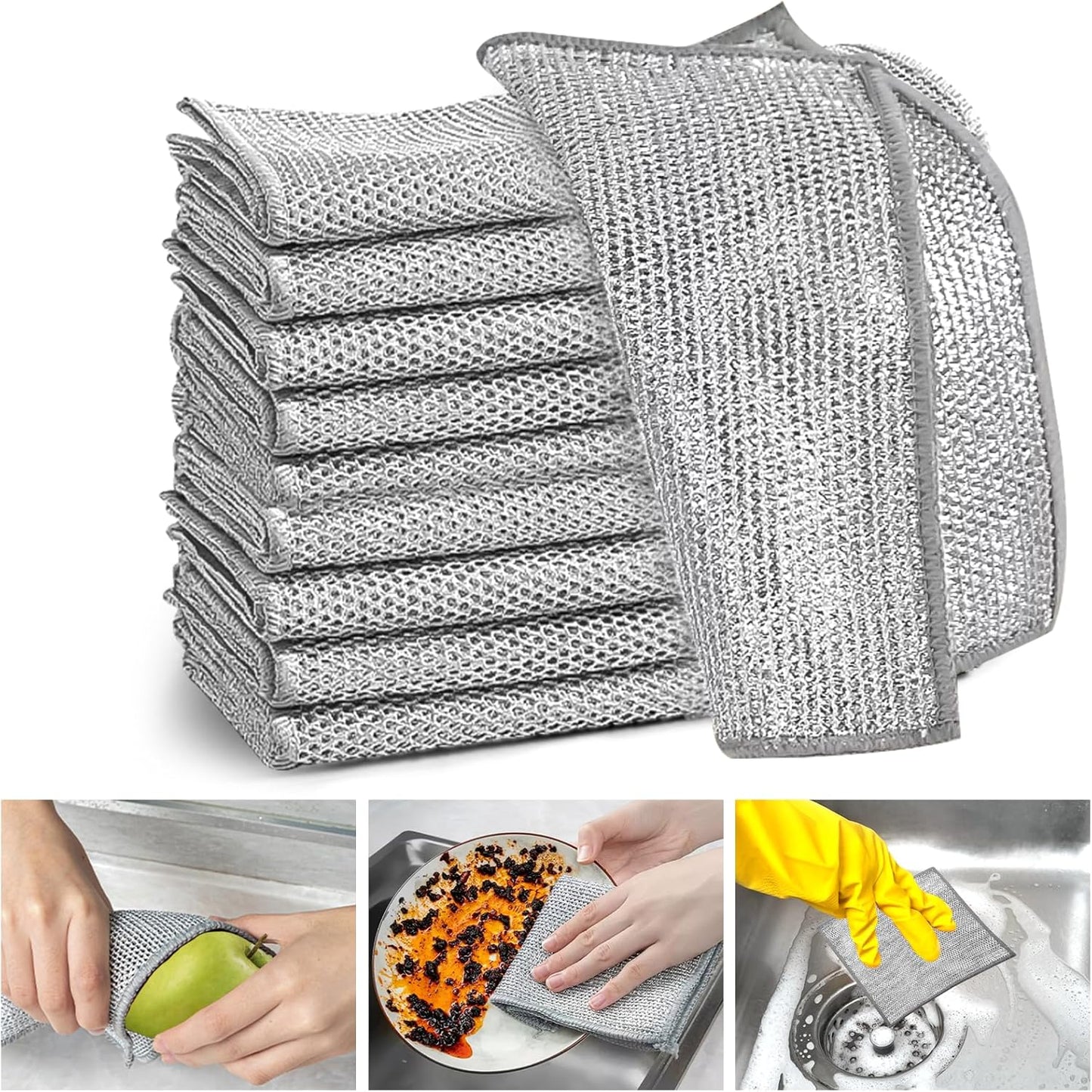 XANGNIER 8 Pcs Multipurpose Wire Dishwashing Rags,New Upgrade Non Scratch Wire Dishcloth,Steel Wool Cleaning Cloths,Multi Purpose Metal Mesh Miracle Cleaning Cloths for Kitchen,Dishes,Sink