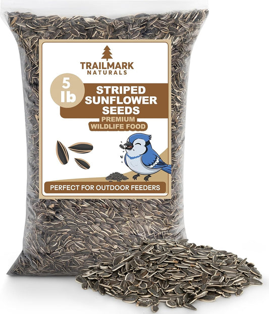 Striped Sunflower Seeds, Shelled Seeds for Birds – Premium Wildlife & Bird Food – Grown in USA - Striped Sunflowers for Backyard Feeders and Wild Birds (5 LB)