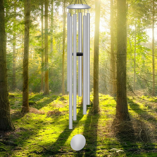 66" Extra Large Wind Chimes for Outside Deep Tone, 6 Thick and Bold Aluminum Tubes Tuned Relaxing Melody Wind Chime, Big Wind Chimes for Garden Patio Decor, Great Gift Idea for Mother's Day (Silver)