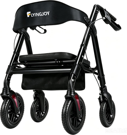 Rollator Walker with Seat,450Lbs Rolling Walker,Extra-Wide Heavy-Duty All-Terrain Walkers for Seniors with backrest & Ergonomic Seat,Adjustable Height,Storage Bag,Foldable Mobility Aid for Adults