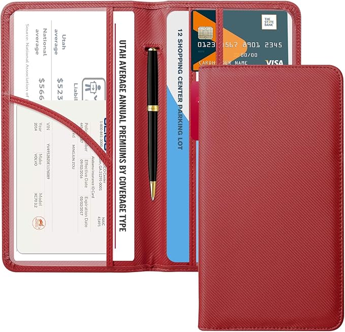 CoBak Car Registration and Insurance Holder - Vehicle Glove Box Car Organizer,Auto Truck Comparment Accessories Case with Magnetic Closure for Driver License,Cards, Carbon Red