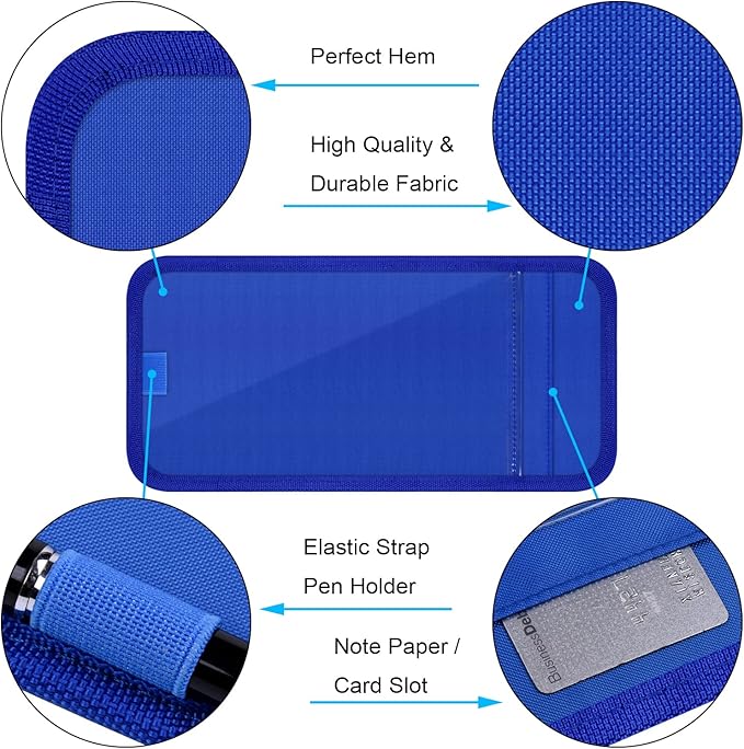 Handicap Placard Holder for Auto, Wisdompro Disabled Parking Permit Sign Protector for Car Sun Visor with Note Paper Slot, Pen Holder and Elastic Strap - Blue