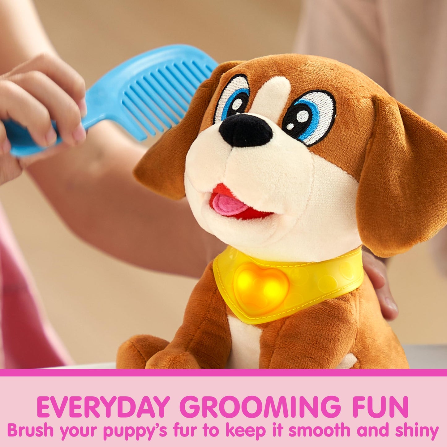 JOYIN Toy Dog for Toddlers, Play Puppy Toy with Carrier & Accessories, Plush Dog with Interactive Button, Lights & Sounds, Pet Care Set for Kids 1 2 3 4 Years Old, Birthday Gifts for Girls