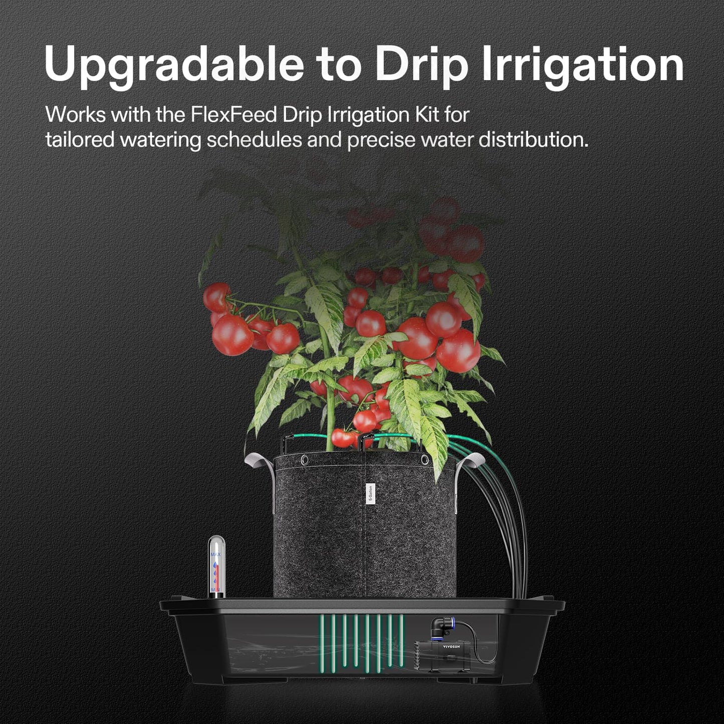 VIVOSUN 4-Pack FlexFeed Self-Watering Pots, Auto Irrigation Fabric Pot Base with Water Meter & Maintenance Window, for Use Indoors/Outdoors in Grow Tents, Greenhouses, Gardens