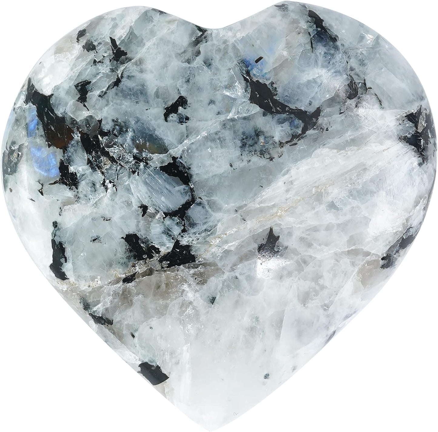 Crocon 50mm Rainbow Moonstone Heart Stone Big Heart Shape Puff Stones Set 450+ Carats Pocket Crystal Healing Tumble Collection Palm Worry Stone Good Luck Charm Meditation Gift Craft Home Decor