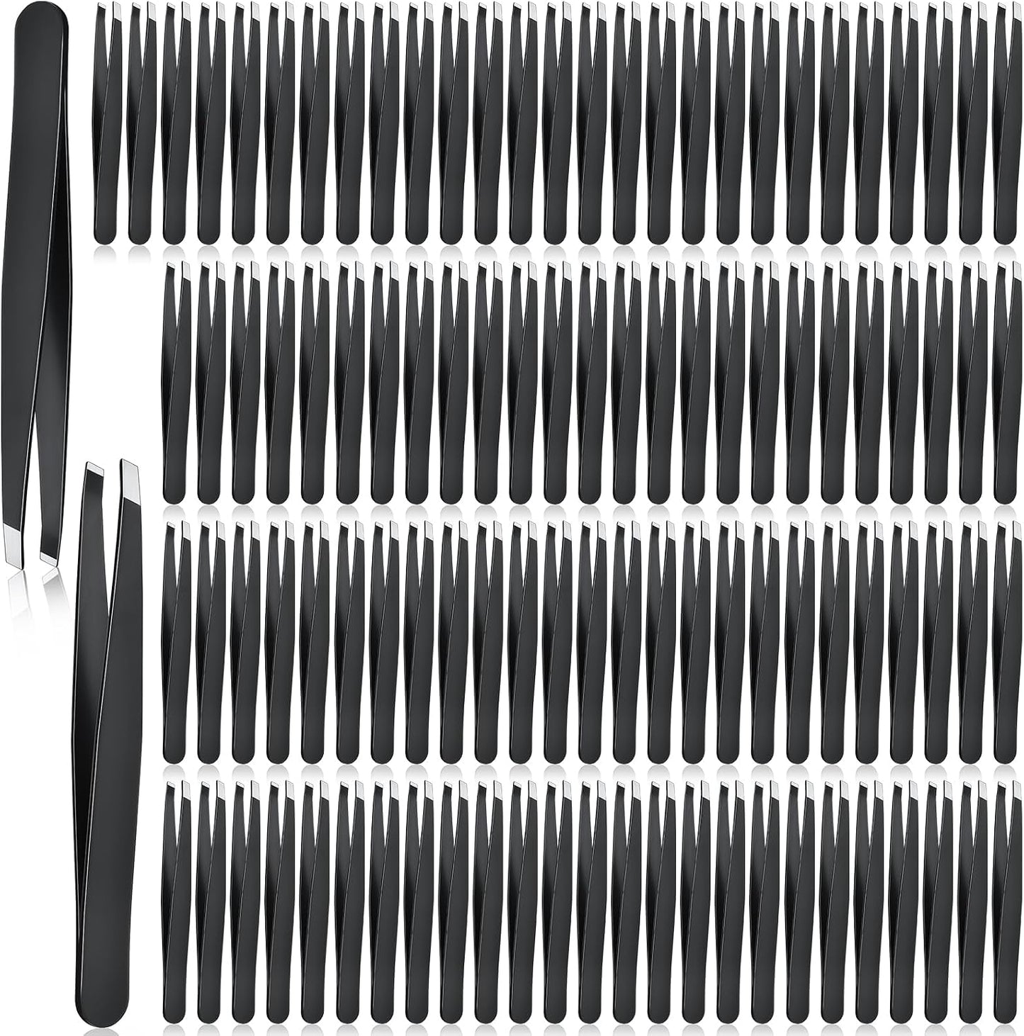 Lasnten 120 Pieces Stainless Steel Eyebrow Slanted Tweezers Black Slanted Tip Eyebrow Tweezers for Men and Women Removal Eyebrows,Ingrown Hair,Hand and Facial Hair,Lash Extension