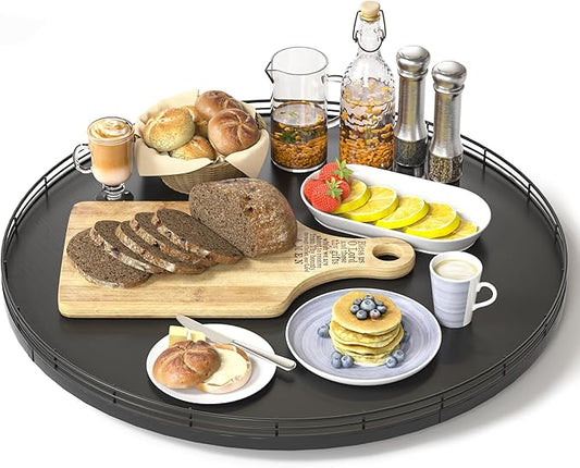 18" Oak Wooden Lazy Susan Turntable for Dining Table, Large Round Lazy Susans Organizer for Kitchen Countertop, Tabletop 360Â°Rotating Tray for Spice Organization and Storage Black Home Decor