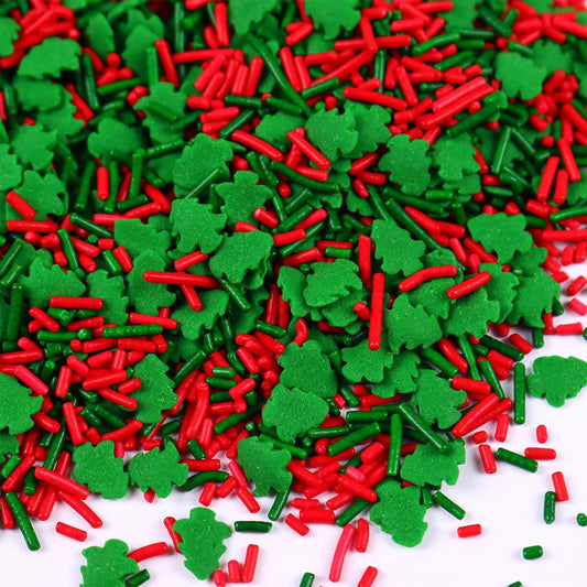 Christmas Tree Sprinkles for Cake Decorating 7 Ounce Edible Christmas Tree Red and Green Confetti Jimmies Sprinkles Mix for Xmas Party Cupcake Topper Ice Cream Cookie Food Decorative Dessert