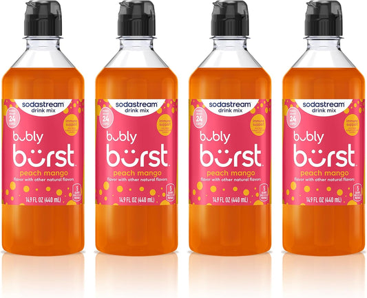 SodaStream Bubly Burst Peach Mango New Pour Bottles (440ml Pack of 4)