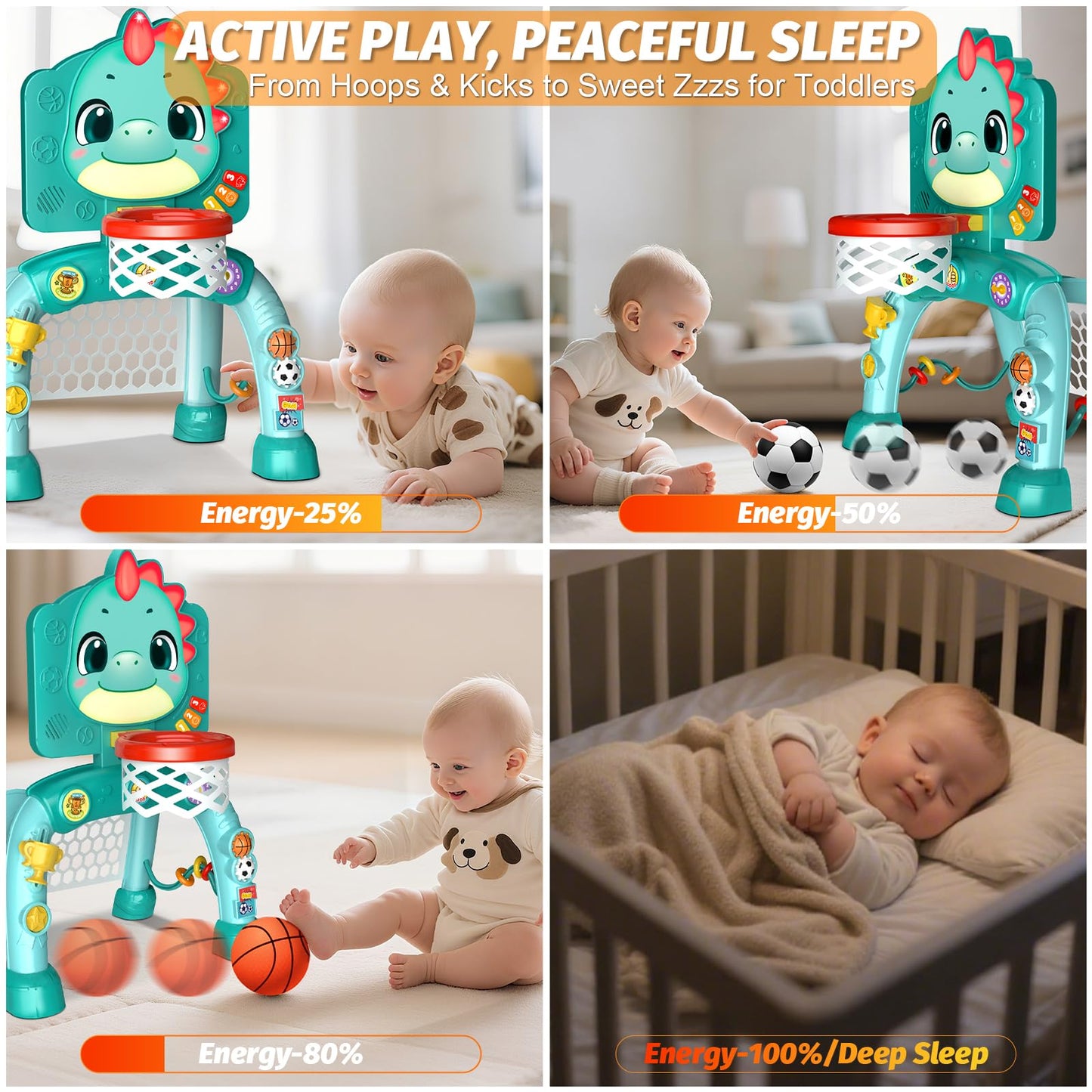 Zerhunt Toddler Sports Gym Toys: Motor Skills Development Energy Release by Mini Basketball & Soccer with Music & Light for Indoor Outdoor - Idea Christmas Birthday Gift for Boys Girls Age 1-3