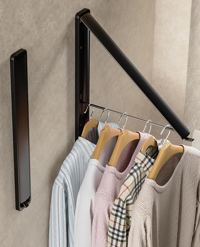 Dr.DJ Clothes Drying Rack, Wall-Mounted Retractable & Foldable Clothes Hanger for Laundry Room Organization and Storage, Metal Clothes Hanger Rack for Dorm, Closet, Balcony(1 Pack, Black)