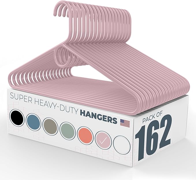 Neaties Super Heavy Duty Clothes Hangers 100+ Pack (162 Count) â Made in The USA - 10lb Capacity, Thick Plastic Hangers for Pants, Coats, Jackets, Jeans and Adult Clothing â Pink