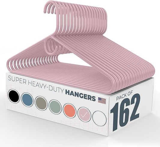 Neaties Super Heavy Duty Clothes Hangers 100+ Pack (162 Count) â Made in The USA - 10lb Capacity, Thick Plastic Hangers for Pants, Coats, Jackets, Jeans and Adult Clothing â Pink
