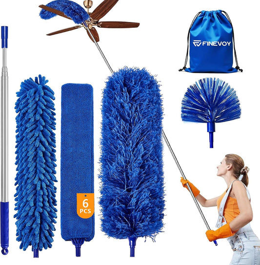 Dusters 6-in-1 Kit, Duster with Extension Pole 100 Inches, Dusters for Cleaning, Cobweb Duster, Microfiber Feather Gap Duster Cleaner for Fans, Blinds, Cars and Furniture