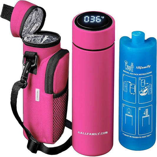 4ALLFAMILY Nomad Medium Pro Insulin Cooler Travel Case â TSA Approved Medicine Cooler with Biogel Ice Pack & Temp Display â Portable Diabetic Cold Case with Insulated Medicine Bag - Medium Pro Pink