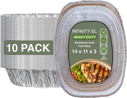 INFINITY EL 10 Pack |Large Disposable Oval Aluminum Pans Deep Disposable Baking Pan | Heavy Duty Oval Aluminum Roasting pan for Chafing, Turkey, Lasagna, Thanksgiving, Christmas, Parties & Meal Prep