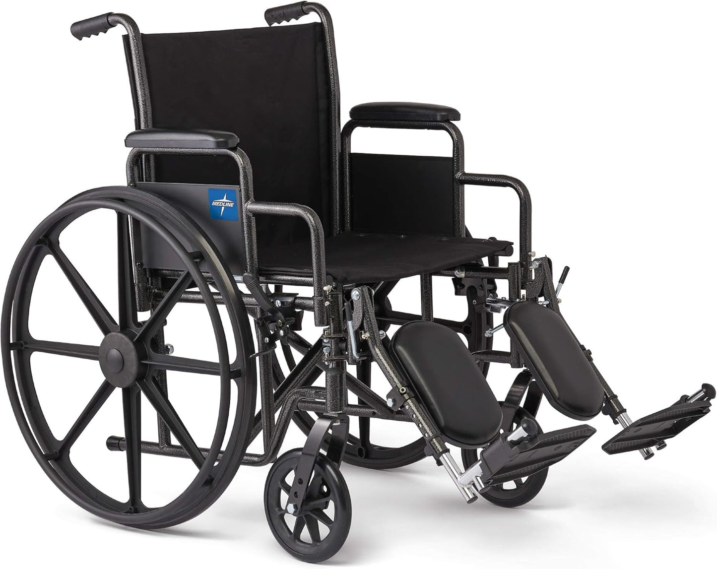 Medline Comfortable Folding Wheelchair with Swing-Back, Steel - Desk-Length Arms and Elevating Footrests, 18"W x 16"D Seat, Black