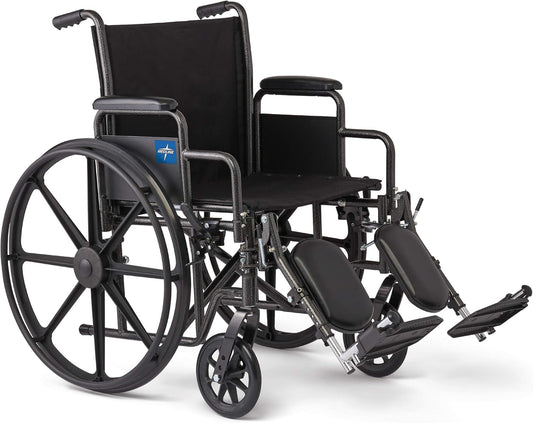 Medline Comfortable Folding Wheelchair with Swing-Back, Steel - Desk-Length Arms and Elevating Footrests, 18"W x 16"D Seat, Black