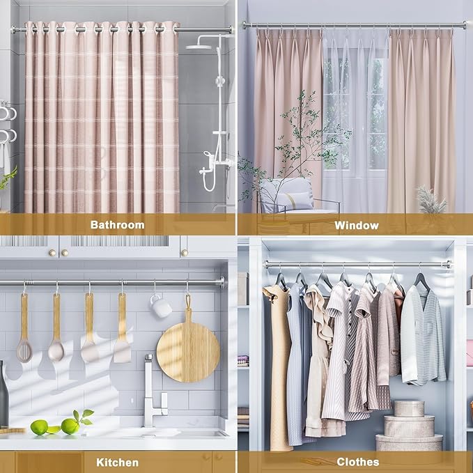 Ausemku Shower Curtain Rod 32-50 Inch Adjustable - 1 Inch Diameter Heavy Duty No drill Spring Tension Shower Rod, Non-Slip Rustproof Telescopic Rod for Bathroom, Nickel
