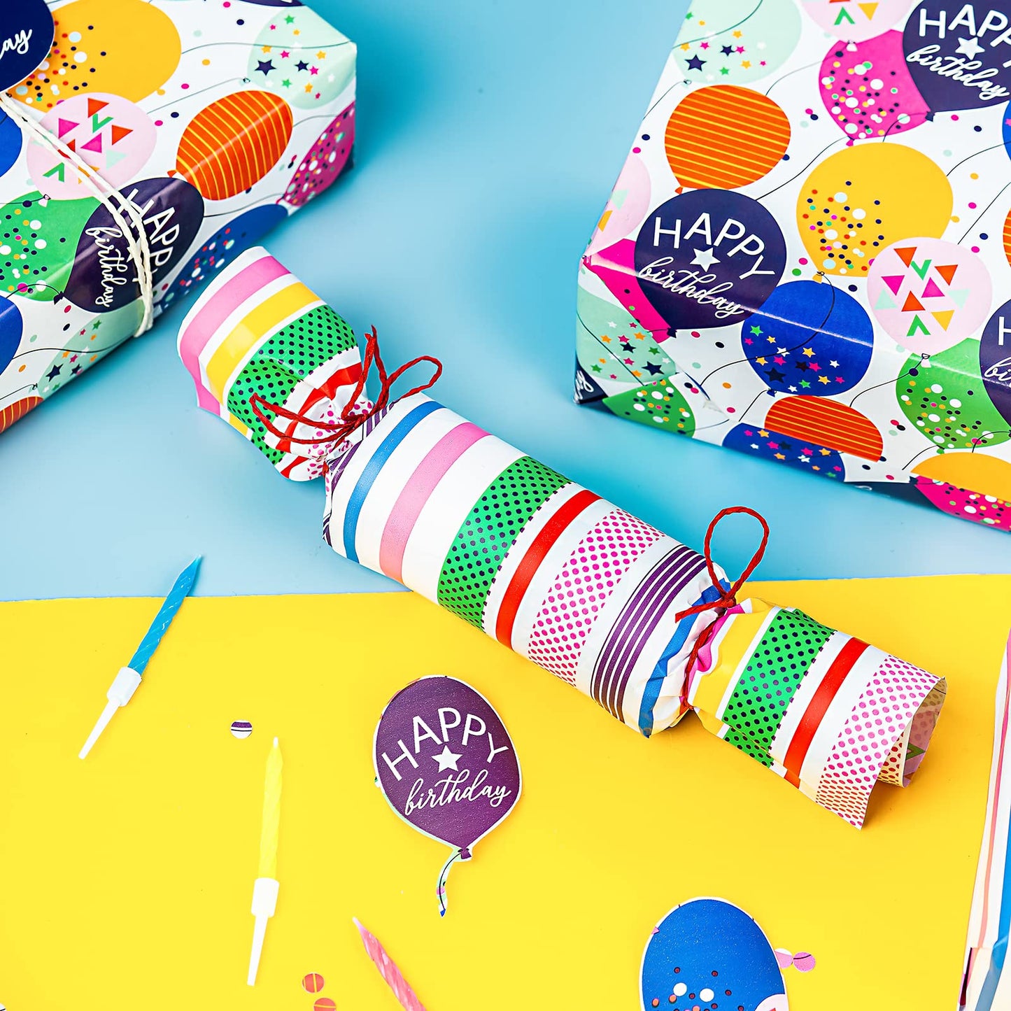 WRAPAHOLIC 30 Inch Jumbo Reversible Birthday Wrapping Paper - 30 Inch x 100 Feet Jumbo Roll - Colorful Balloon with Confetti Design for Birthday, Baby Shower