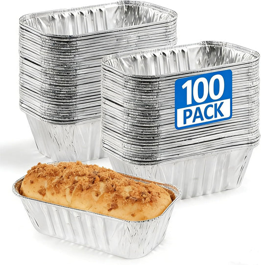 100 Pack 1Lb Mini Aluminum Foil Loaf Pans – 6" x 3.5" x 2" Disposable Small Bread Tins Oven Safe for Baking, Meatloaf, Cake, Holiday Treats, Food Storage & Takeout