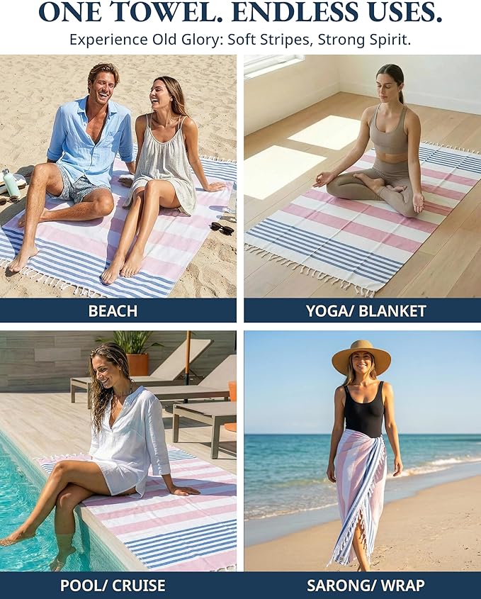 LANE LINEN Oversized Beach Towels 4 Pack - Extra Large, Absorbent & Quick Dry, No Sand, Pool Towels for Adults, 39"x71" - Multi