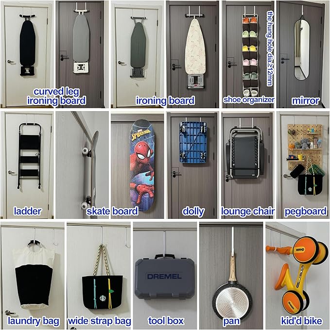 Mars-Rock Over The Door Metal Hooks with Plastic Coating 7.5" Fit 0.5" to 1 3/8" Door 4 Pcs Heavy Duty Single Towel Robe Rack Wreath Bathroom Shower Hanger Shoe Organizer Ironing Board Long White