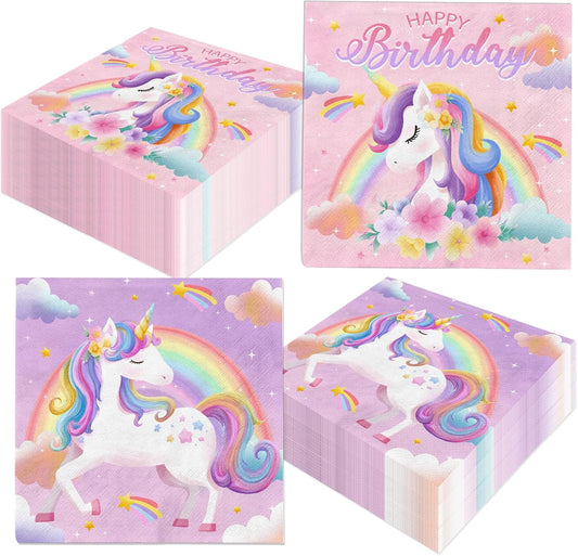 Unicorn napkins,48pcs Unicorn Birthday Party Decorations Rainbow unicorn paper Napkins for Girl Birthday Decorations