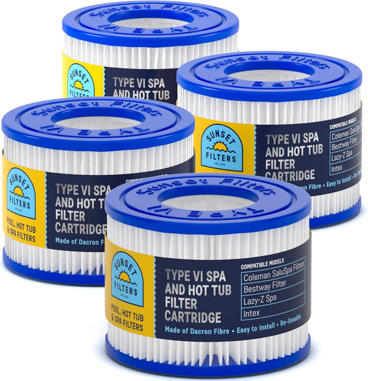 Type VI Spa and Hot Tub Filter Replacement Cartridge - for Coleman SaluSpa Hot Tub Filters, Bestway Filter, Lay-Z Spa, Intex, S1 Filter Replacement, Spa Filter Replacement (4-Pack)