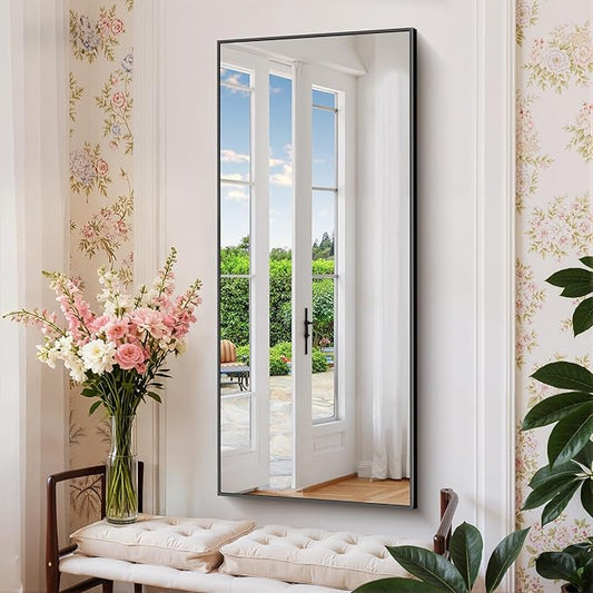 Black Bathroom Mirror for Wall, 20x48 Inch Rectangle Mirror with Metal Frame, Modern Vanity Mirrors for Bathroom Living Room, Entryway Hangs Horizontal or Vertical