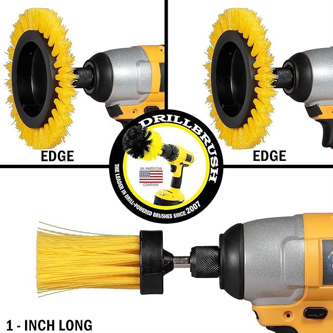 Tile and Grout Cleaning Drill Brush Set - 3 pack Drill Brush Power Scrubber Cleaning Brush Yellow Medium Stiffness - Shower Floor Scrub Brush for Drill - Bathroom Scrub Brush for Drill - Crevice Brush
