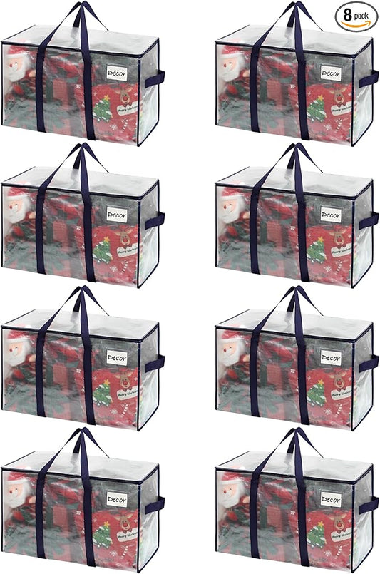 VENO 8 Pack Moving Bags and Large Christmas Storage Bins with lids. Alternative to Moving Boxes, Packing Supplies for College. Extra Large Heavy Duty Totes for Packaging (Clear, 8 Pack)