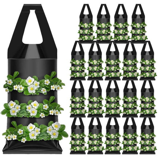 Ginwrek Strawberry Planter 20PCS Hanging Strawberry Planter, 9x21inch Grow Bags Space-Saving Ventilate Hanging Grow Bags for Balcony & Garden, Black