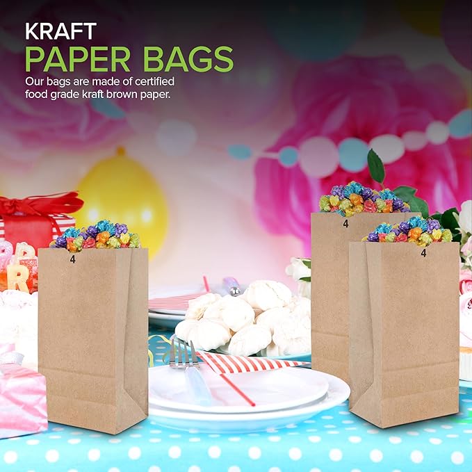 Stock Your Home 4 Lb Kraft Brown Paper Lunch Bags (500 Count) - Bulk Disposable Lunch Sacks, Small Size Blank Bag for Kids, Good for a Snack, Sandwich, Grocery Food, and Arts & Crafts Projects