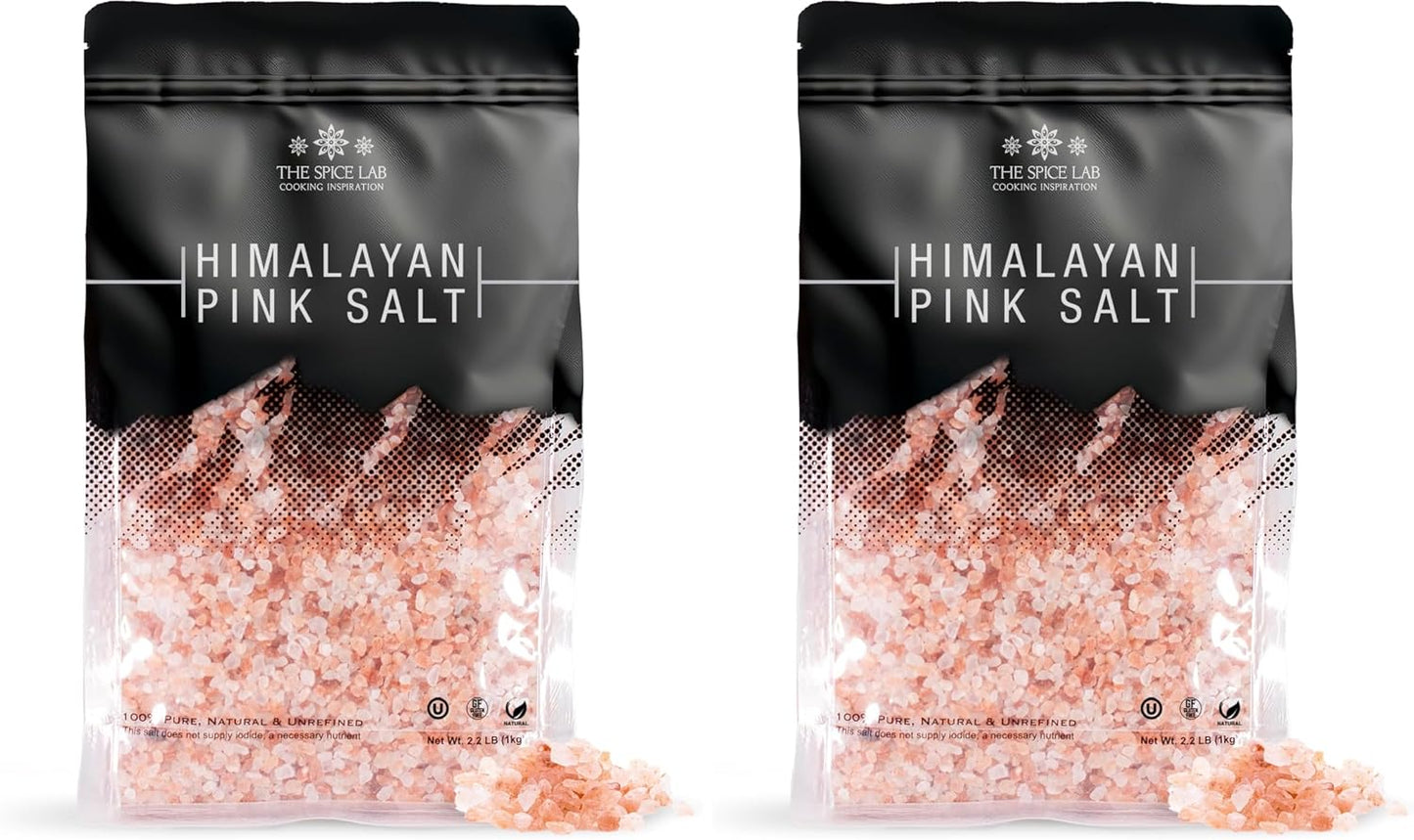 The Spice Lab Pink Himalayan Salt – Coarse Grain for Grinder, 2.2 lb / 1 Kilo – Gourmet Himalayan Salt Pure Crystal – Kosher & Natural Certified (Pack of 2)