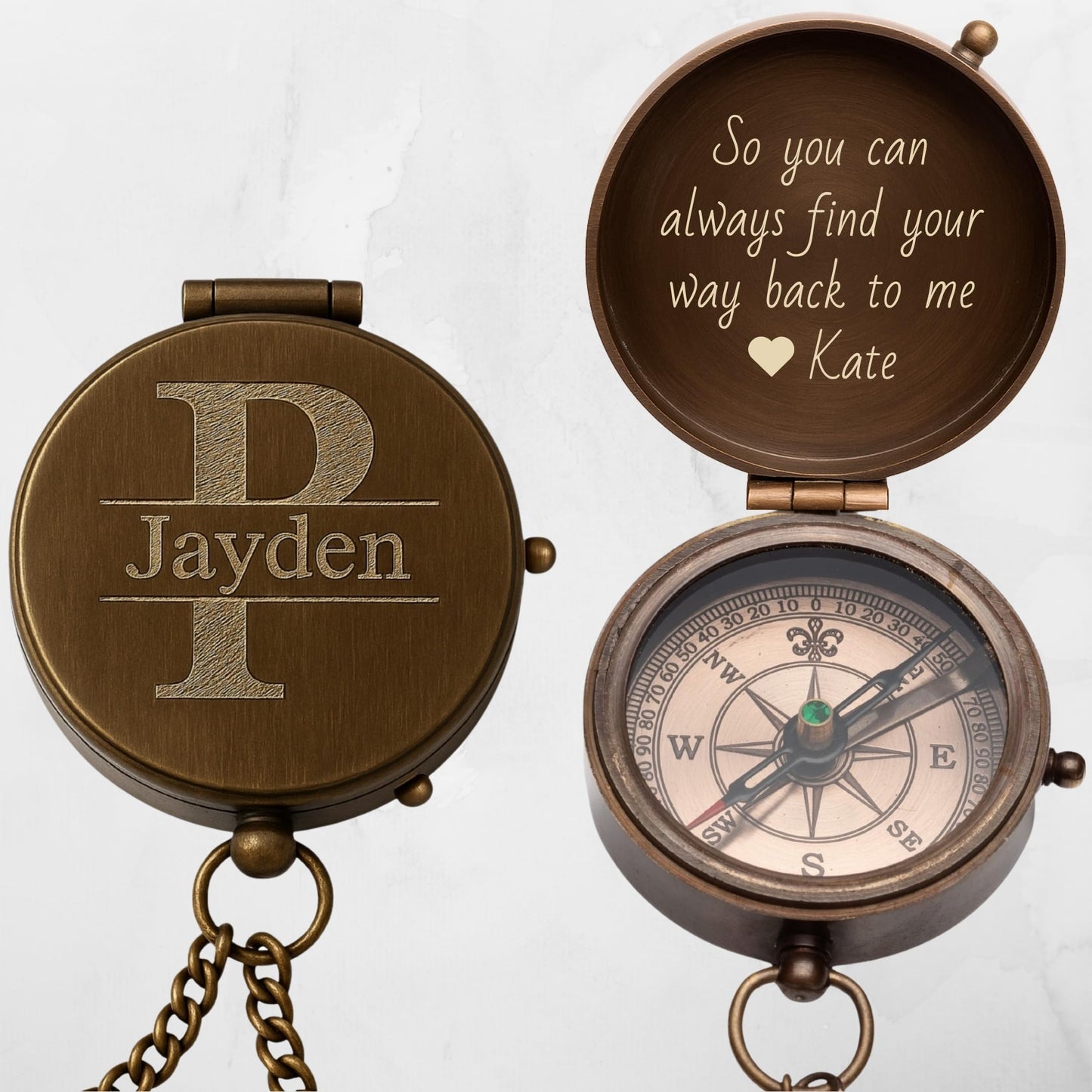 SFdizayn Engraved Compass Gift for Son or Grandson – Personalized Brass Pocket Compass – Custom Keepsake from Dad, Mom, or Grandparents – Graduation, Birthday, Christmas, or Inspirational Gift