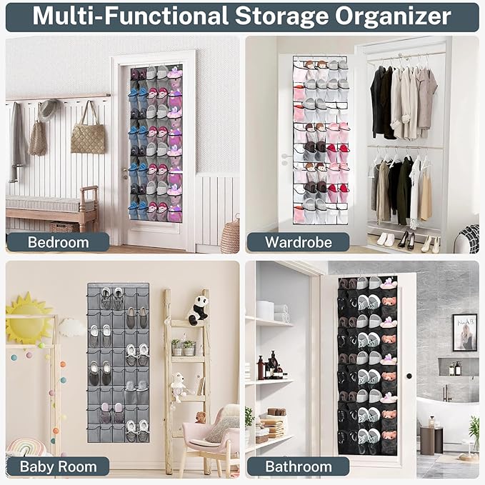 40-Pocket Over the Door Shoe Organizer - Large Mesh Pocket Hanging Shoe Organizer,Behind the Door Shoes Storage Holder Hanger,Large Capacity Design for Dorm Room College,Store 20 Pairs(Grey)