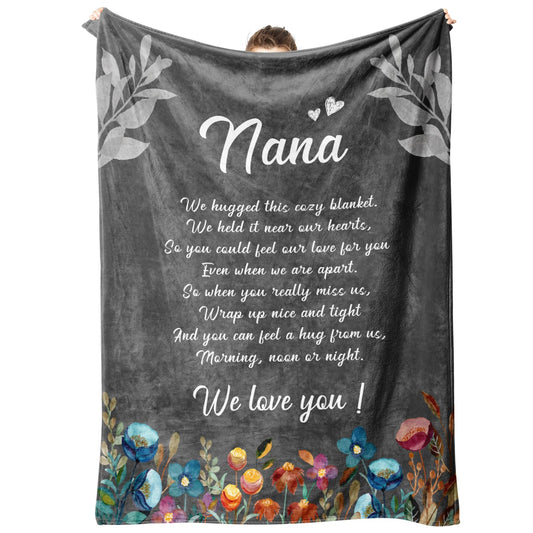 Afterprints Nana Gifts, Nana Blanket with Flowers & Letter Print, Nana Birthday Gifts, Gifts for Nana from Grandkids on Grandparents Day, Soft Throw Blankets 50" x 60"