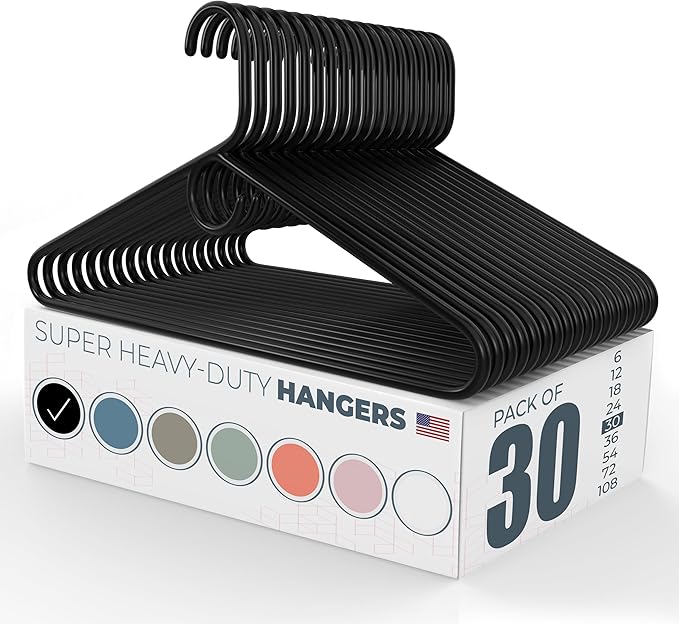 Neaties Super Heavy Duty Clothes Hangers 30 Pack â Made in The USA - 10lb Capacity, Thick Plastic Hangers for Pants, Coats, Jackets, Jeans and Adult Clothing â Black