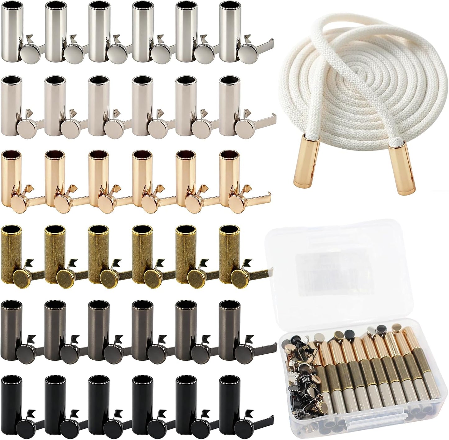 60Sets 6 Colors Alloy Shoelace Tips and Shoelace Head Kit, Cylindrical Metal Aglets Replacement for Shoestrings Clothing Hoodies Drawstring Repairing